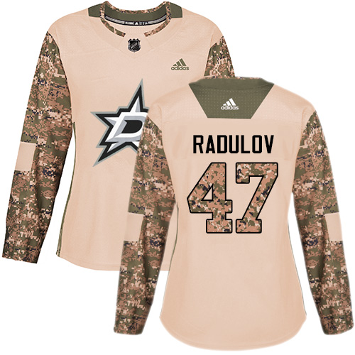 Adidas Stars #47 Alexander Radulov Camo Authentic Veterans Day Women's Stitched NHL Jersey - Click Image to Close